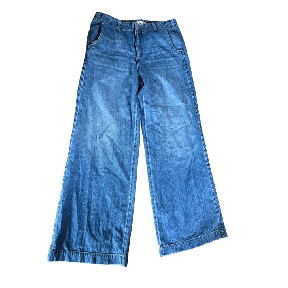 AMO Edith Wide Leg Trouser Jeans Medium Wash High Rise Cotton Denim Size 28